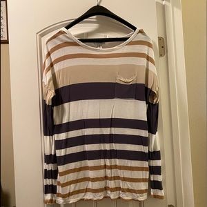 Old Navy Blue, Tan, Beige Striped Blouse- Size M
